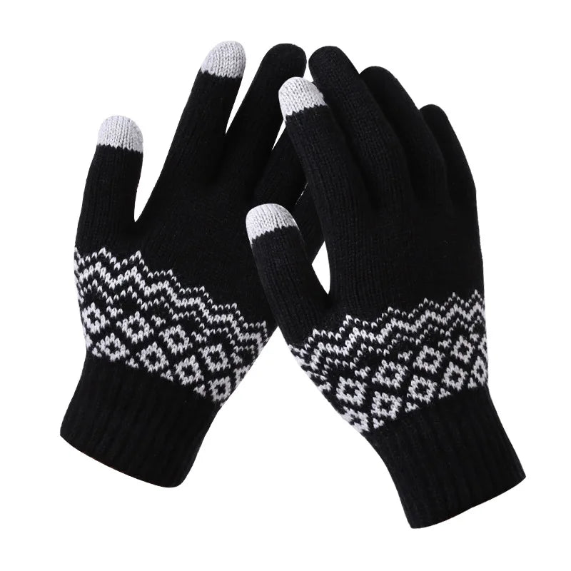 Patterned knitted gloves for men and women for adults