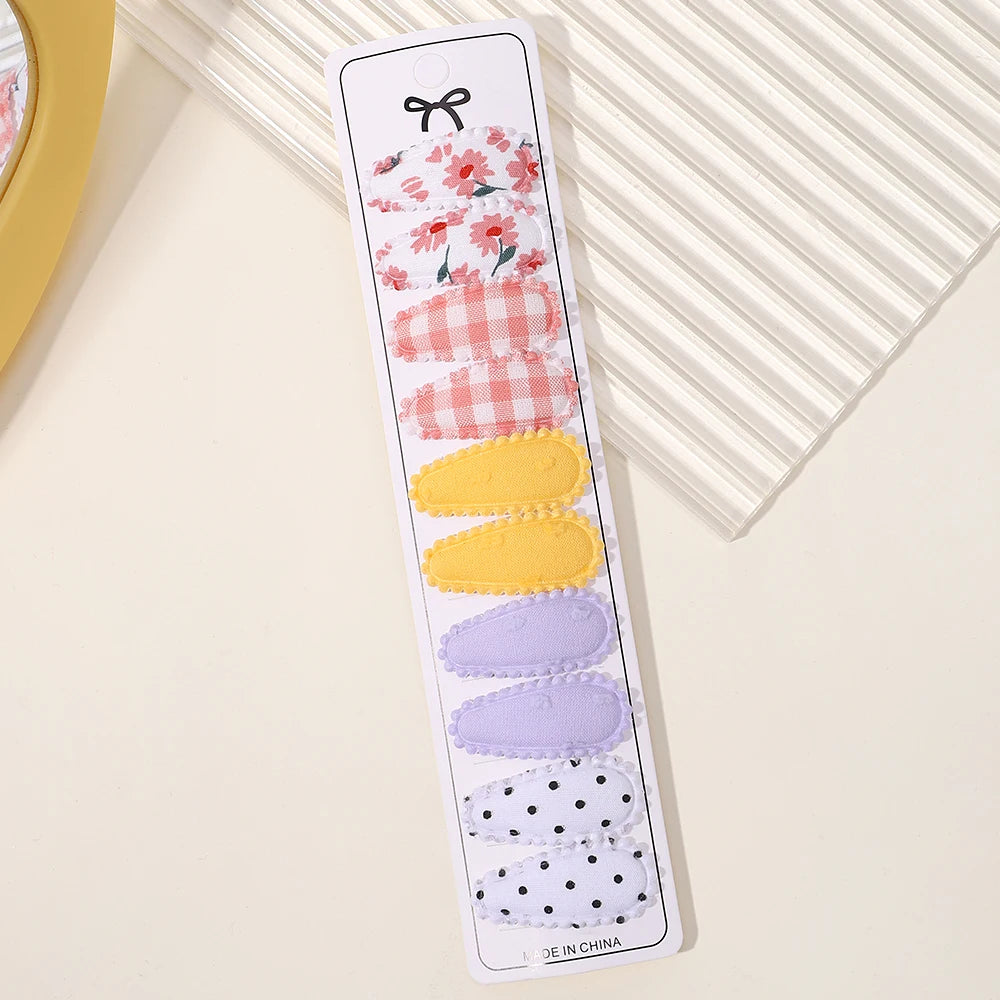 10Pcs/set 2.2'' Printed Embroidery Waterdrop Shape Hair Clips For Cute Girls BB Hairpin Barrettes Headwear Kids Hair Accessories