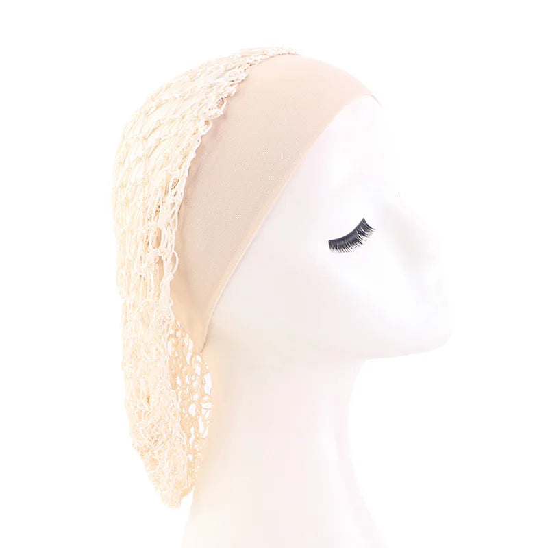 Women Stretchy Wide Band Crochet Hair Snood Mesh  Net Wig Cap Head Cover Care Nightcap Pocket Wrap Dreadlock Headwear