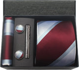 Classic 100% Silk Men's Ties In Gift box 8cm Plaid Dot Striped Business Necktie Handkerchief Cufflinks Wedding Party Tie Set
