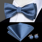 Hi-Tie Brand Silk Pre-tied Men's Bow Tie Hanky Cufflinks Set Bowtie for Male Jacquard Solid Paisley Floral Wedding Business Gift