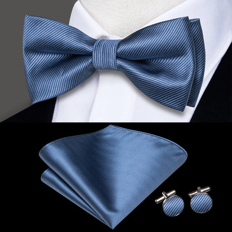 Hi-Tie Brand Silk Pre-tied Men's Bow Tie Hanky Cufflinks Set Bowtie for Male Jacquard Solid Paisley Floral Wedding Business Gift