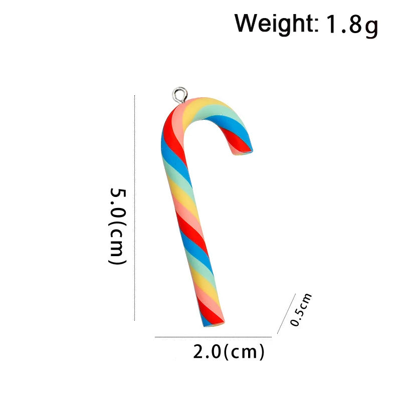 10Pcs Kawaii Big Size Polymer Clay Christmas Candy Cane Charms Earrings Keychains Pendants for DIY Jewelry Make Crafts Accessory