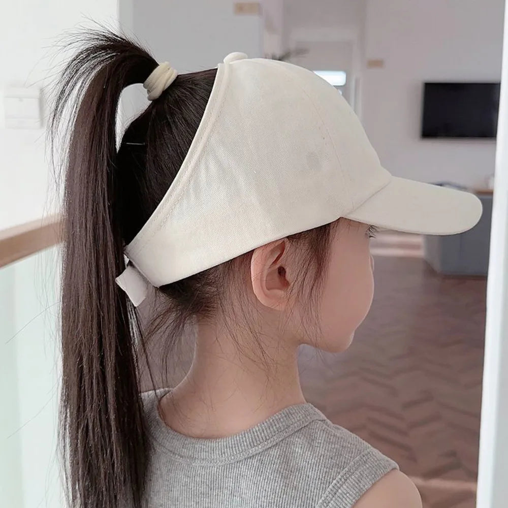 Love Heart Kids Baseball Caps Adjustable Large Brim Sun Hat Solid Color Hollow High Ponytail Caps for Boys Girls