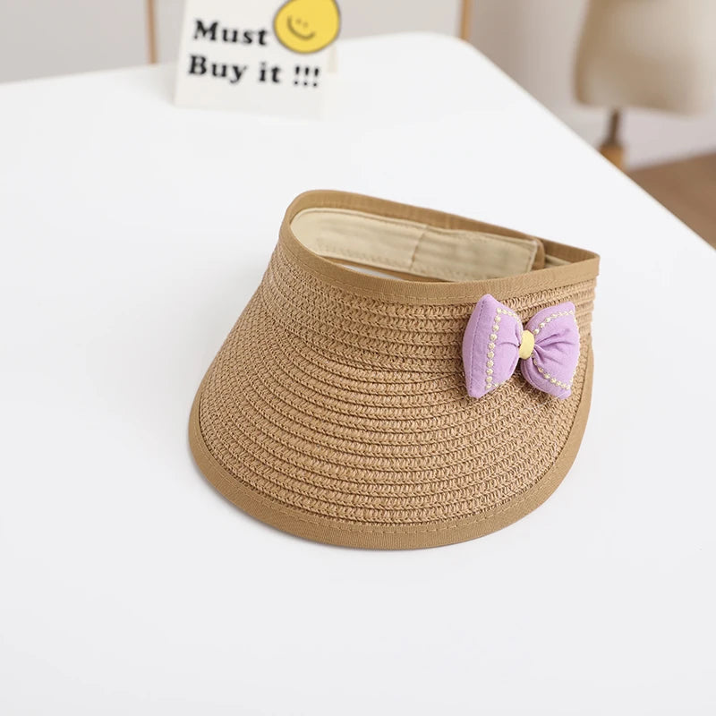 Lovely Girl Baby Summer Straw Hat Casual Bowknot Sun Visor Caps Outdoor Beach Top Sunscreen Empty Hats Cute Baseball Caps
