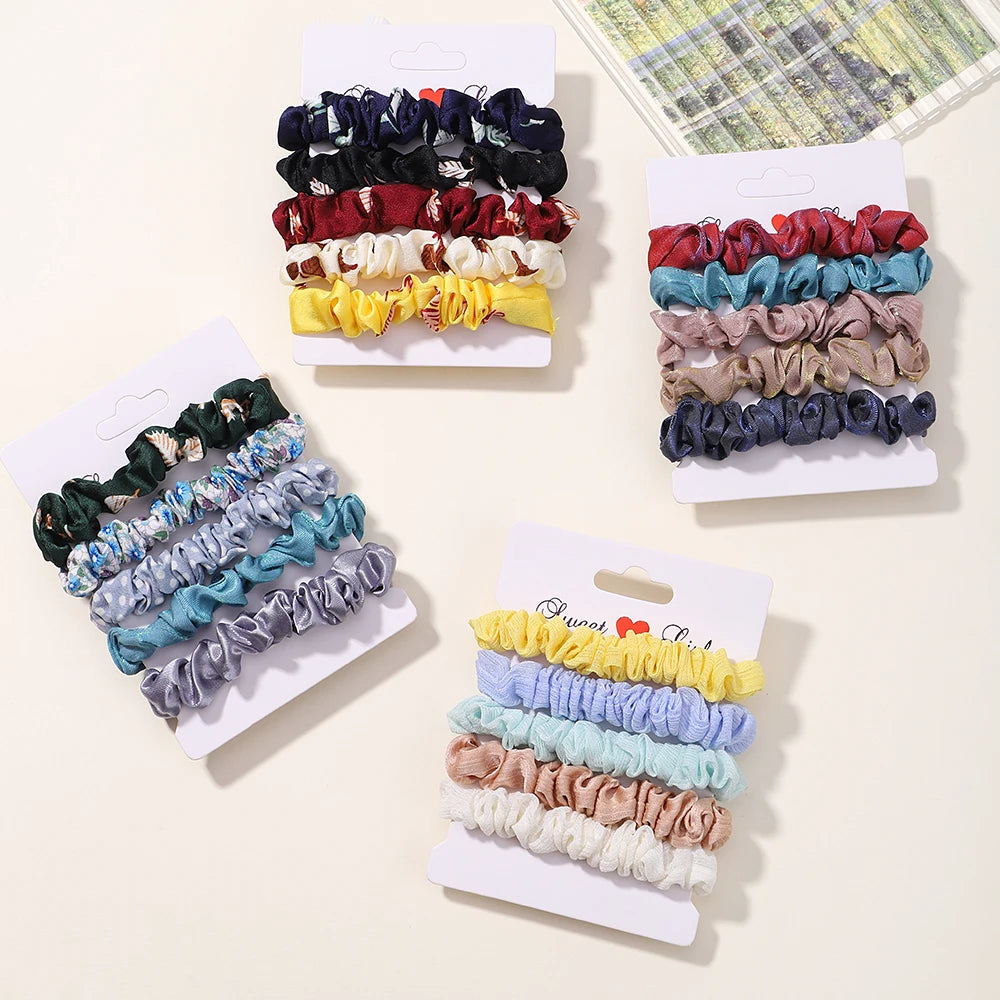 5Pcs/Set Simple Solid Color Elastics Hair Ties for Women Thick Hair Soft No Hurt Hair Ponytail Holder Hair Rope Hair Accessories