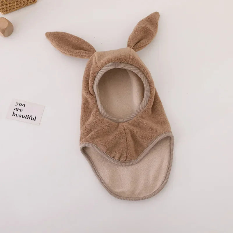 Winter Warm Rabbit Ear Baby One-Piece Hat Kids Ear Protection Cap Boy Girl Outdoor Windproof Hood Beanies Plush Balaclava Hat
