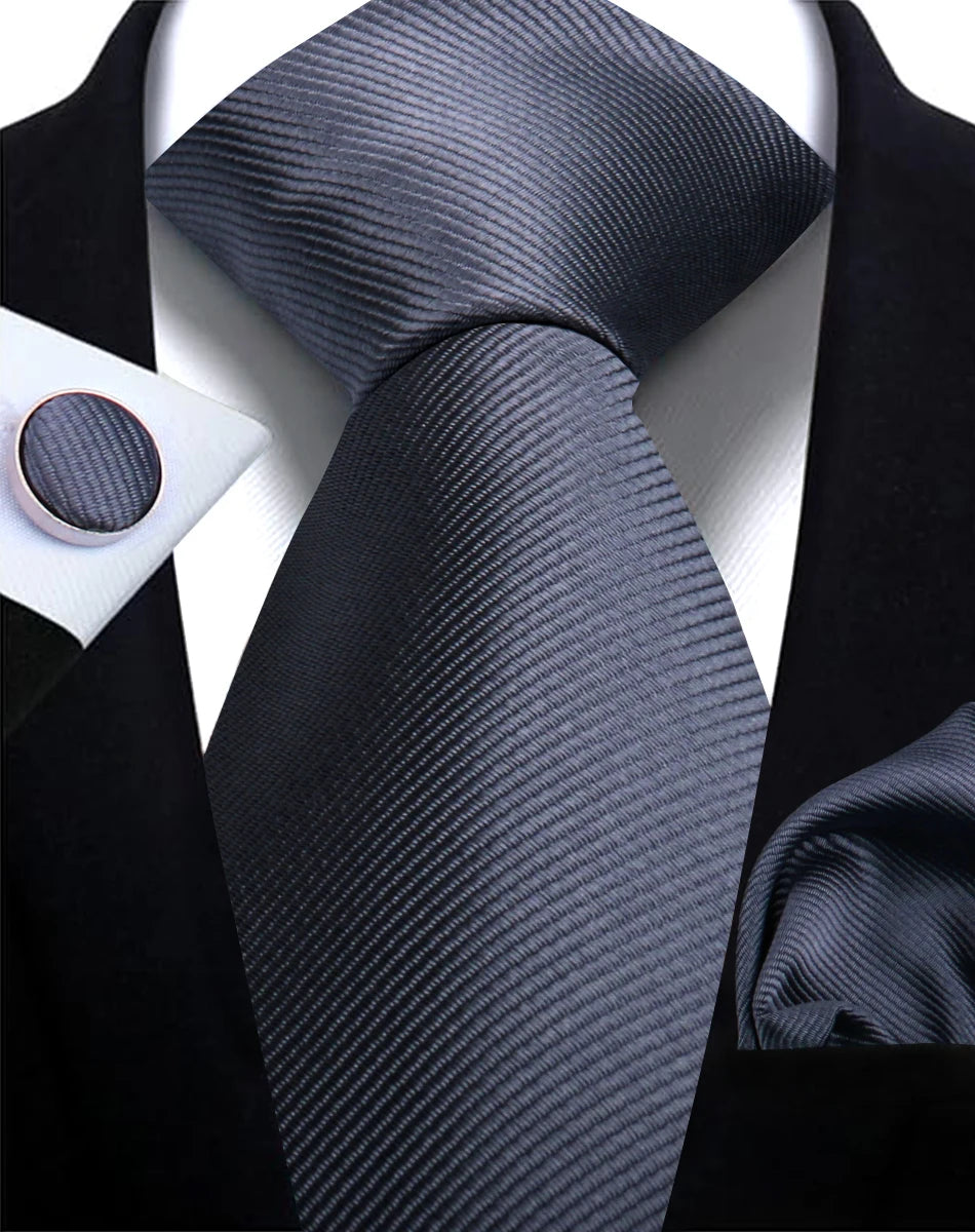 Corbata de marca de moda hecha a mano, sólida, con pañuelo y gemelos, para hombre, corbata, traje, camisa, accesorios de boda, regalos para hombre.