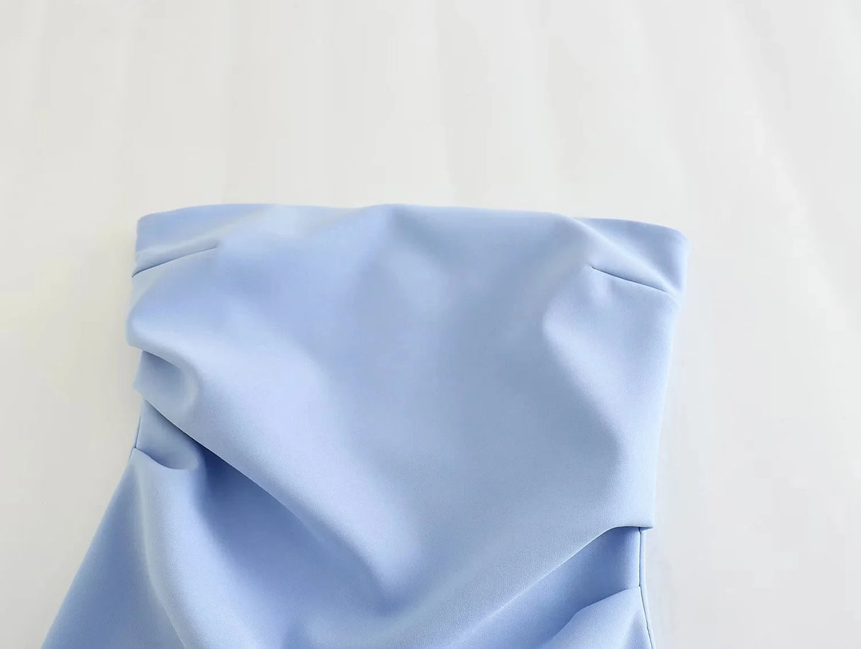 Robe TRAF pour femme, épaules dénudées, corset, courte, froncée, dos nu, bleu, noir, blanc, robe moulante sexy pour femme, robes de soirée
