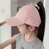 Love Heart Kids Baseball Caps Adjustable Large Brim Sun Hat Solid Color Hollow High Ponytail Caps for Boys Girls