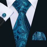 Noverlty Teal Silk Necktie For Men Solid Luxury Brand Suit Pocket Square Cufflinks High Quality Tie Set Wedding Party Barry.Wang