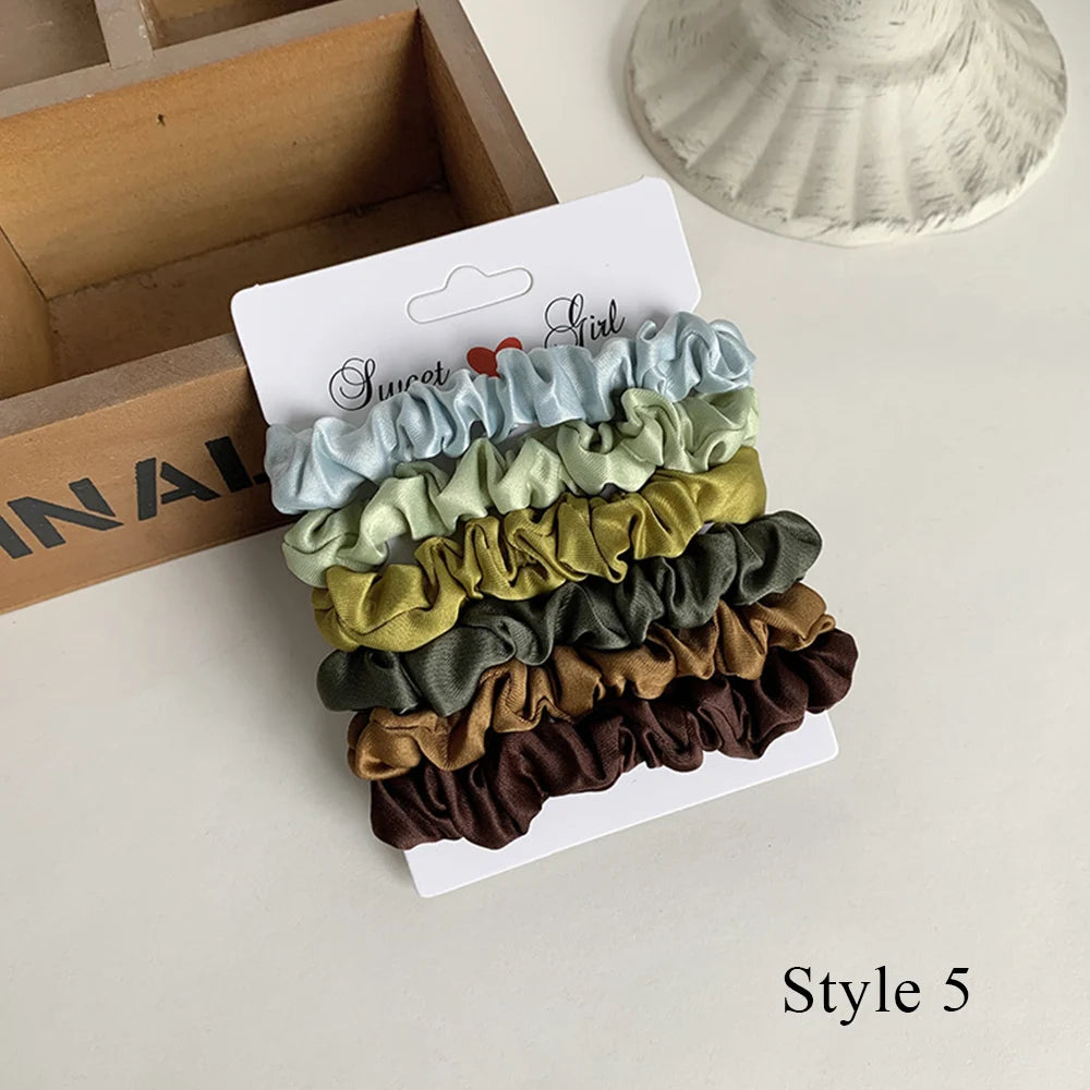 6PCS Colorful Satin Silk Hair tie Elastic Hair Bands hair elastics Women Simple Silky Satin Hair Scrunchies Set Hair Accessories