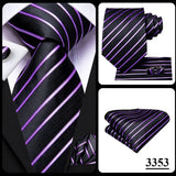 Hi-Tie Purple Lilac Floral Striped Silk Elegant Tie For Men Groom Wedding Men Necktie Pocket Square Cufflink Accessory Wholesale