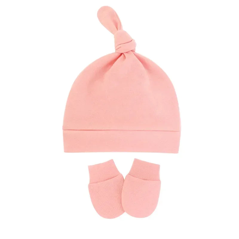 Newborn Baby Hat with Gloves Autumn Winter Warm Cotton Kids Beanies Stuff Children Accessories Infant Nightcap 0-6 Months Babies