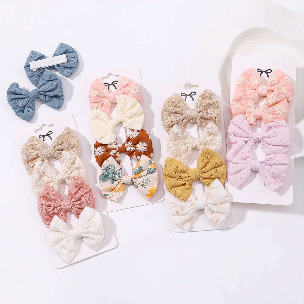 4Pcs/Set Sweet Hair Bows Hair Clip Children Lovely Bowknot Hair Pins for Baby Girls Hair Accessories Print Hollow Hairgripe Gift
