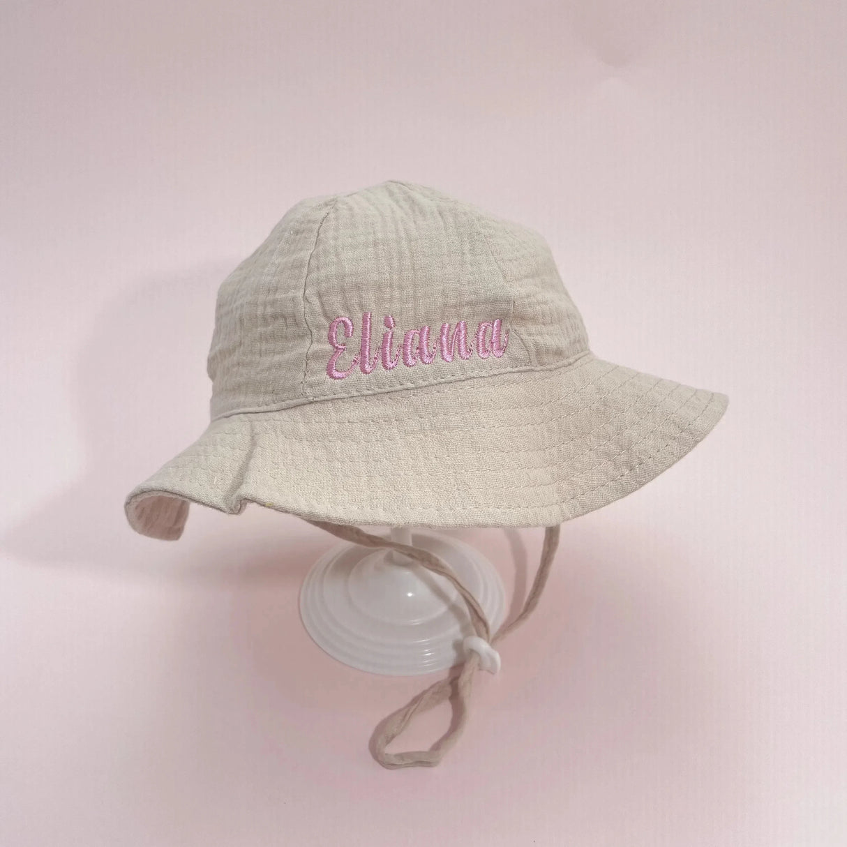 Embroidered Name Breathable Kids Wide Brim Sun Hat With Adustable Chin Strap Suitable For Summer And Beach