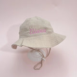 Embroidered Name Breathable Kids Wide Brim Sun Hat With Adustable Chin Strap Suitable For Summer And Beach