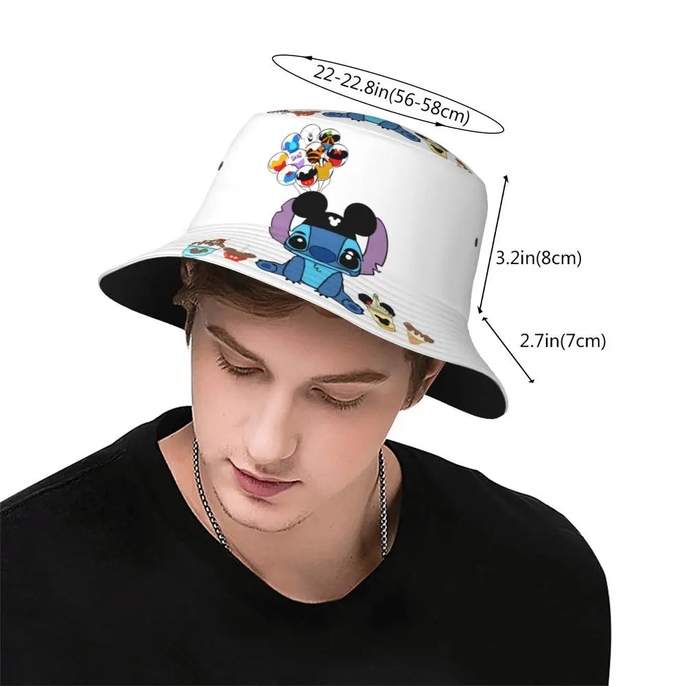 Unisex Kawaii Bucket Hats Funny Stitch Cartoon Accessories Bob Hat For Beach Headwear Lightweight
