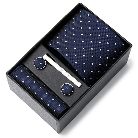 2023 New Style Wedding Gift Tie Pocket Squares Set Necktie Box Men Solid Black Suit Accessories Fit Wedding