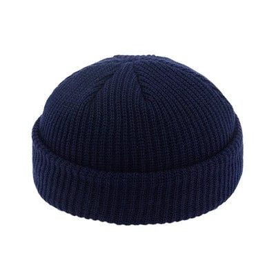 Unisex Autumn Warm Cap New Fashion Men's Beanie Winter Knit Hat Boy Skullcap Sailor Cap Cuffs Retro Navy Short Hat Solid Color