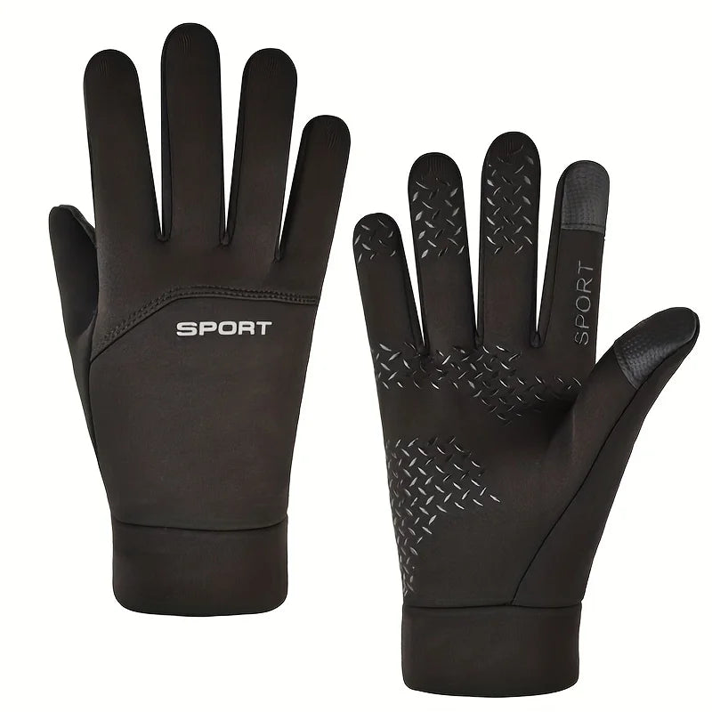 Men Winter Waterproof Cycling Gloves Outdoor Sports Ski Running Motorcycle Touch Screen Fleece Gloves Non-Slip Warm Full Fingers