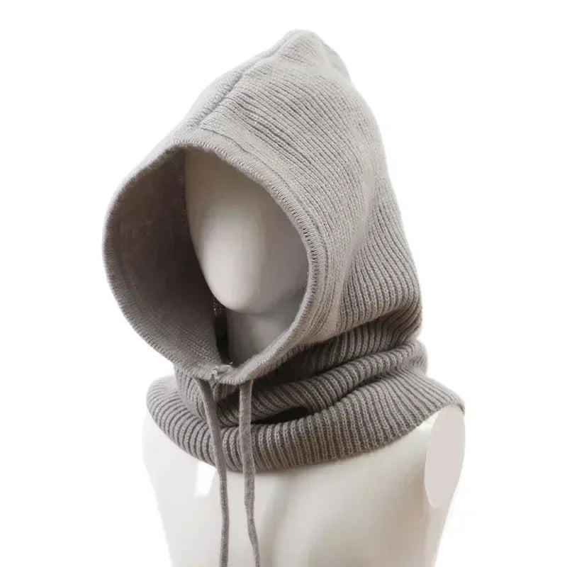 Winter Balaclava Hats For Men&Women Unisex Knitted Hooded Caps Outdoor Warmer Drawstring Hats One-Piece Neck Collar Beanies Cap