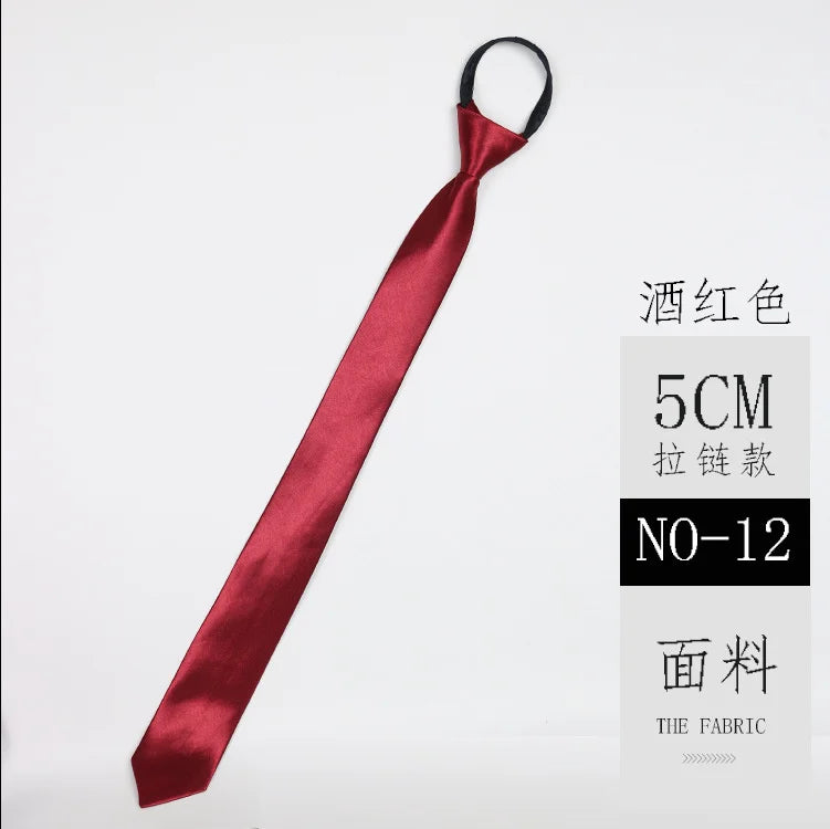 8CM Classic Black Neck Tie Imitation Silk Solid Lazy-tie For Men Business Blue Red Zipper Tie 5CM Narrow Dress Shirt Cravat Gift