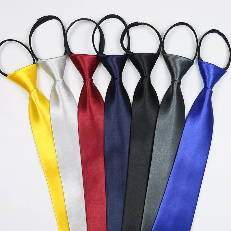 8CM Classic Black Neck Tie Imitation Silk Solid Lazy-tie For Men Business Blue Red Zipper Tie 5CM Narrow Dress Shirt Cravat Gift