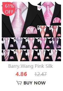 Barry.Wang Pink Silk Mens Tie Hanky Cufflinks Set Peach Salmon Rouge Rose Jacquard Necktie For Male Wedding Party Business Event