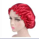 Satin Bonnet  Sleeping Cap Double Color Ding Big Lace Nightcap Extra Large Round Cap Hair Care Hair Shower Caps