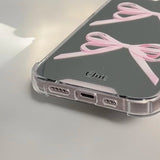 Fashionable INS Mirror Pink Ribbons Girly Chic Case for iPhone 15 14 13 Pro Max Plus Back Phone Cover for 12 11 Pro Max Capa