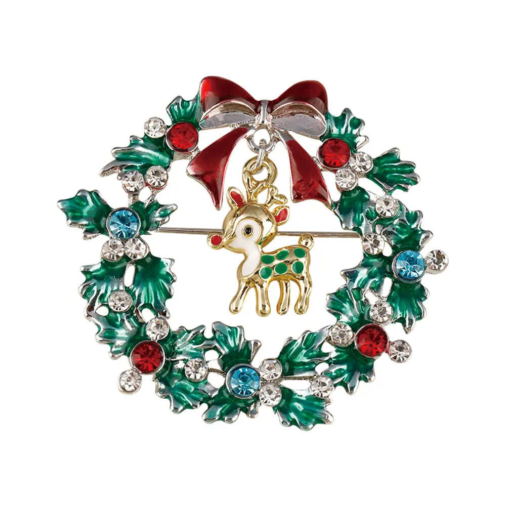 Christmas Wreath Collection Enamel Crystal Brooches With Candy Canes Bells Santa Claus Reindeer Snowman Snowflake Tree Drop