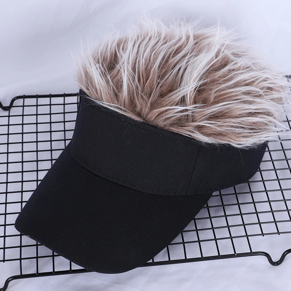 Men Women Casual Concise Sunshade Adjustable Sun Visor Baseball Cap with Spiked Hairs Wig Baseball Hat with Spiked Wigs
