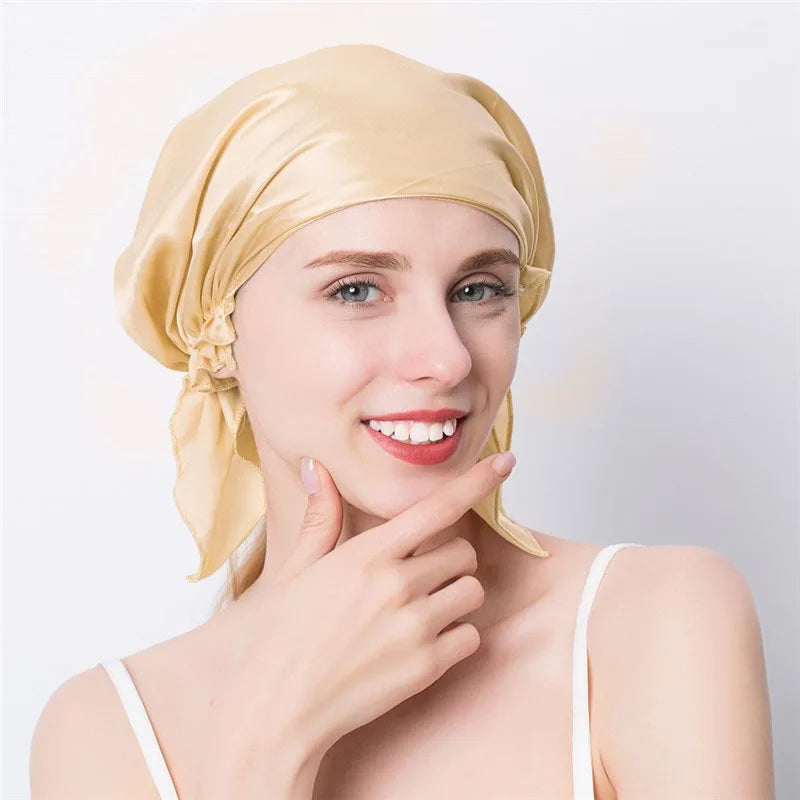 100% Natural Mulberry Silk Sleeping Cap Silk Shower Cap Nightcap Housework Cooking Hair Care Bonnet Protector Hair Accessories