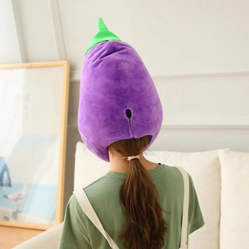 Funny Hat for Women Men Cactus Eggplant Watermelon Sunflower Soft Plush Doll Headgear Hat Sleeping Toy