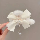 New Fashion Bow Tassel Pendant Hair Clips Korea Ponytail Plush Shark Claw Girls Fall and Winter Gift Hair Accessories