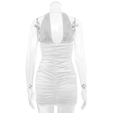 Sexy Deep V Evening Party Sleeveless Backlss Dress 2024 Summer Short White Halter  Dresses Women Tight Club Mini Dress Clubwear