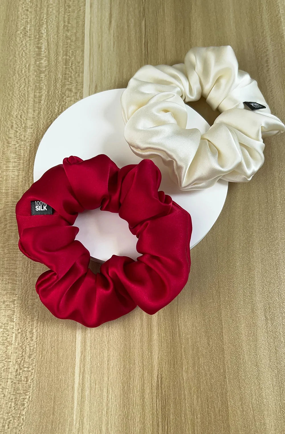 100% Mulberry Silk Hair Scrunchies Elastic Rubber Band Hair Ties Big Large Gum Ropes Ponytail Holders for Women Girls 19 Momme