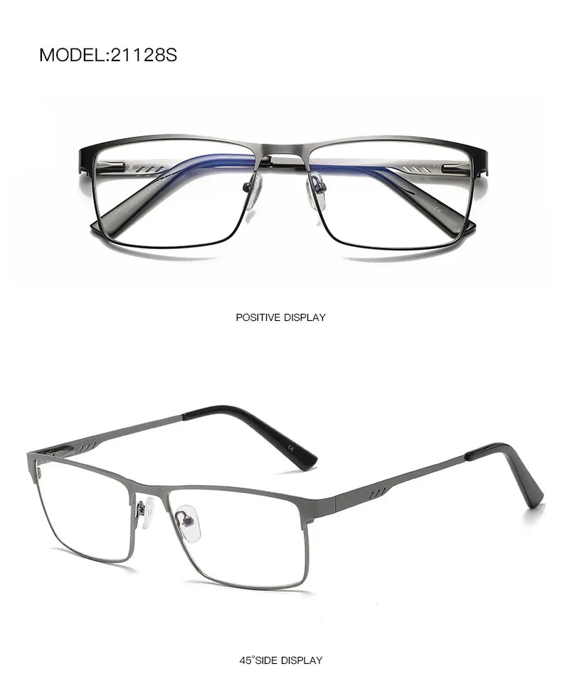 Blue Light Blocking Eye Protection Eyeglasses Men Square Metal Large Frame Reading Spring Leg Elderly Presbyopia Glasses