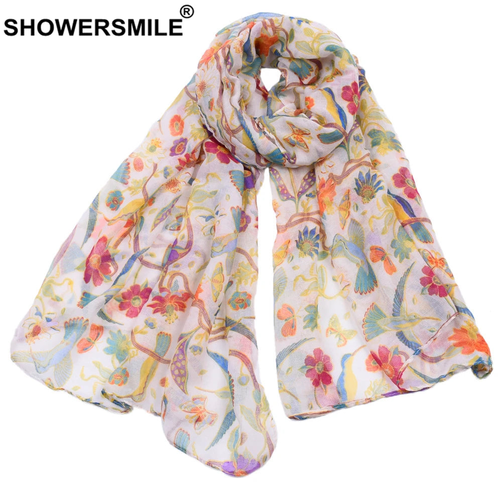 SHOWERSMILE Women Scarf Flower Print Voile Spring Autumn Colourful Scarfs for Ladies Scarf Women Echarpe