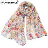 SHOWERSMILE Women Scarf Flower Print Voile Spring Autumn Colourful Scarfs for Ladies Scarf Women Echarpe