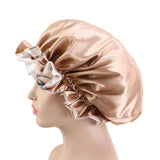High Quality Double Sided Layer Waterproof Shower Cap Solid Color Satin Hair Bonnet Cap For Women