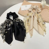 Korean Woman Summer Elegant Pearl Bow Elastics Hair Band Girls Fresh Scrunchies Hair Ties Ladies Ponytail Hold Hair Accessories