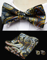 HUISHI Classic Blue Bowties For Men  Paisley Floral Bow Tie Pocket Square Cufflinks Suit Set Wedding Party Plaid Solid Butterfly