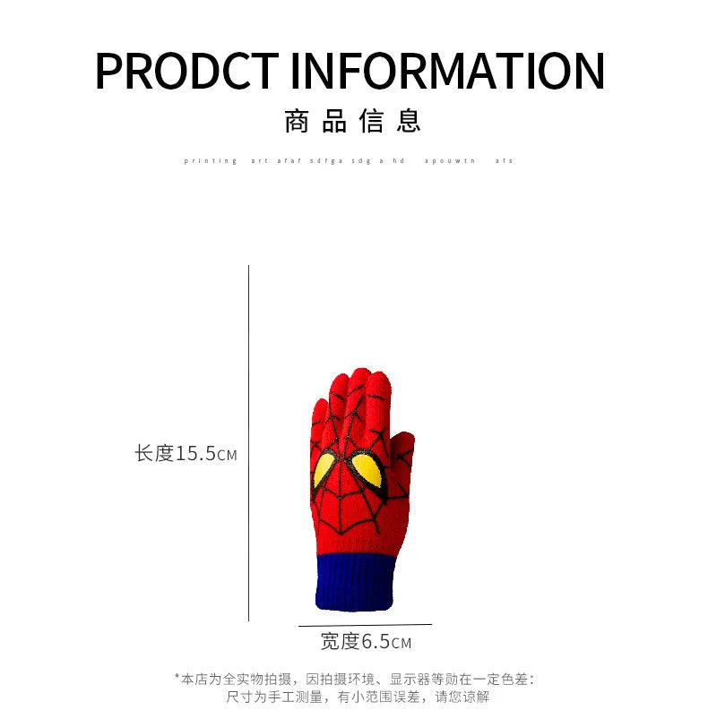 Diseny Spiderman Winter Children's Warm Gloves Marvel Anime Cartoon Knitted Gloves Cute Decoration Kids Christmas Gifts 5-10Y