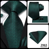 Hi-Tie Dark Green Psialey Silk Elegant Tie For Men Groom Wedding Men Necktie Pocket Square Cufflink Accessory Wholesale Designer