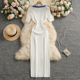 YuooMuoo Chic Fashion Sexy Wrap Hips Knitted Maxi Dress Women Brand Fashion Embroidery Sweater Dress Elegant Office Lady Vest