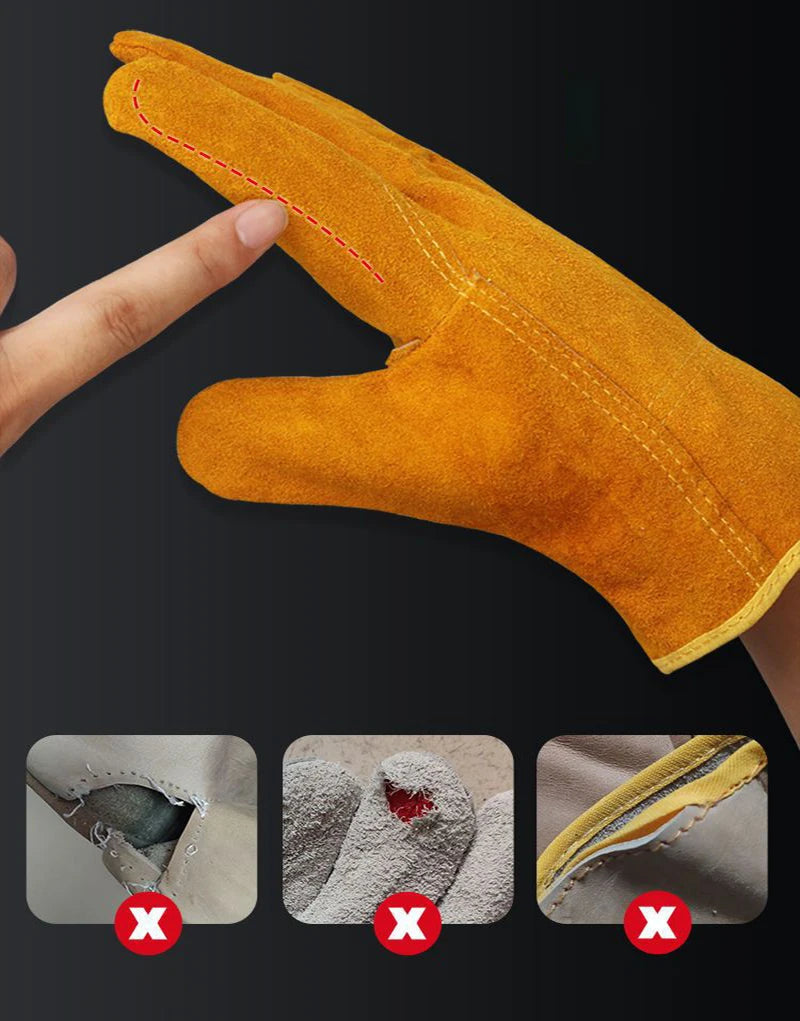 Labor Protection Cowhide Gloves Double-layer Yellow Safety Welding Wear-resistant Gloves Personal Protective Equipment