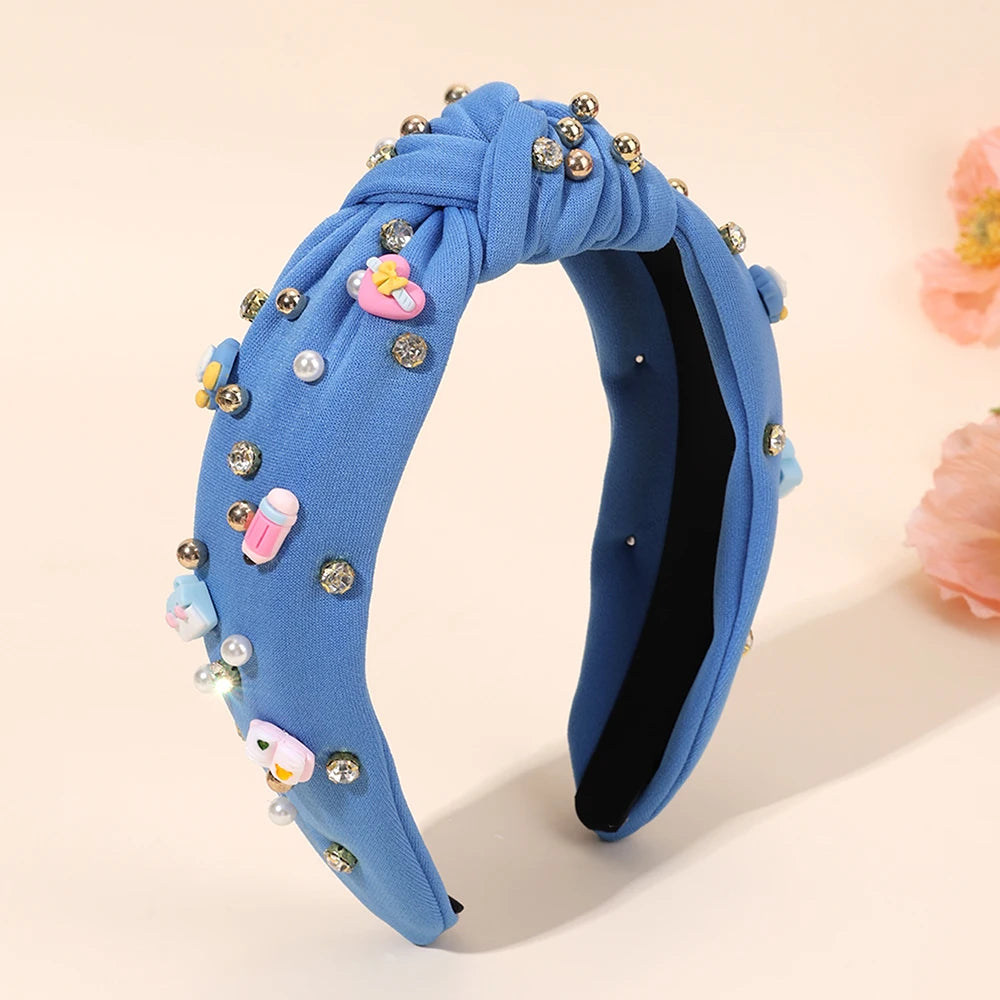 Knotted Wide Headbands Diadem For Back To School Pearls Pencil Hair Bands Kids Head Hoop Girls Children Daily Tiara Accessories
