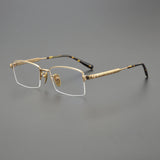 2024 High Quality Handmade Titanium Half Frame Computer Glasses Men Women Luxury Retro Rectangle Eyeglass Frame Optical Eyewear